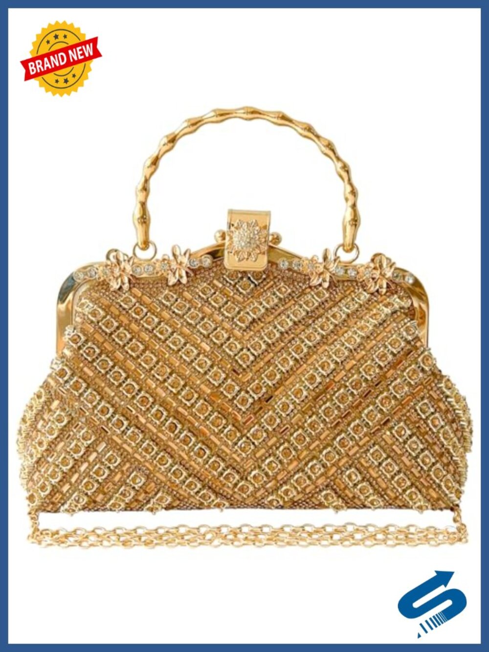 Rhinestone Clutch Evening Bag with Chain Strap Sparkly Formal Handbag
